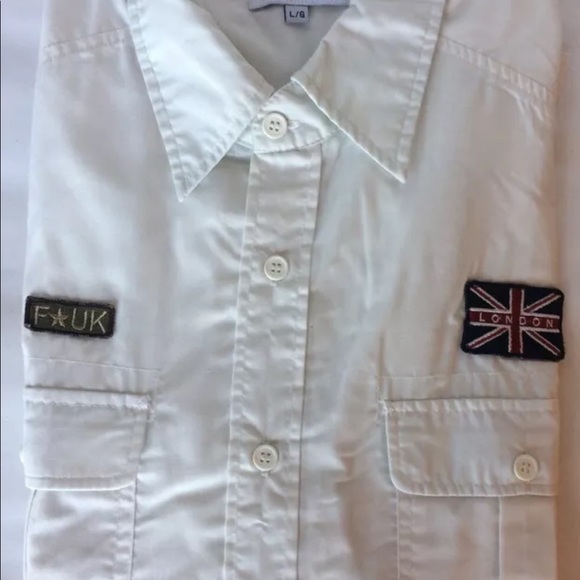 For Him U. K. Men Shirt Short Sleeve White Military Patches Large - Picture 9 of 11